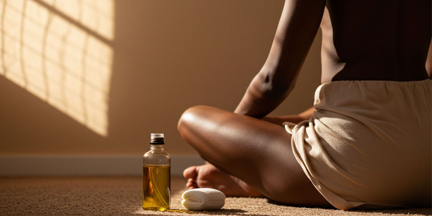 Gentle self-care and wellness concept representing labia stretching for beginners