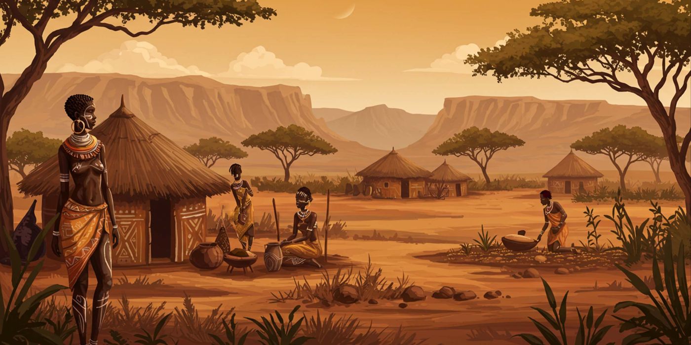 Illustration depicting ancient African traditions of body modification in a cultural context