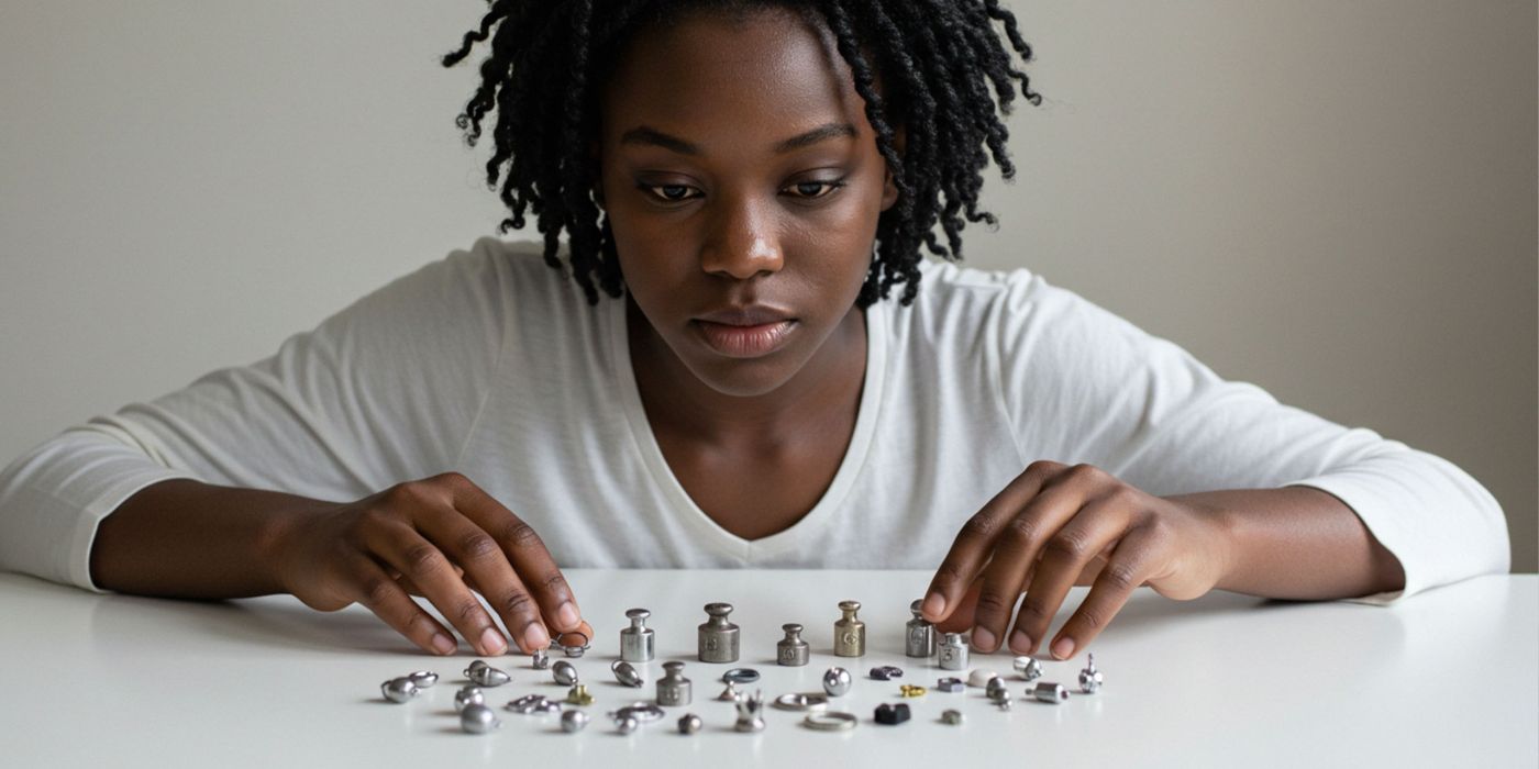 Sele&ccedil;&atilde;o de pesos para l&aacute;bios, incluindo chumbadas de pesca, pesos em gramas e pesos decorativos especializados em exibi&ccedil;&atilde;o