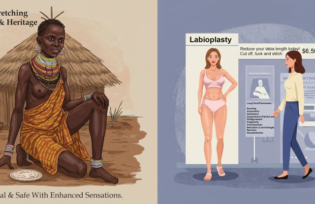 Illustration du tabou de l'étirement des lèvres et du stigmate culturel