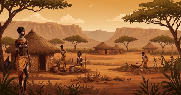 Illustration depicting ancient African traditions of body modification in a cultural context